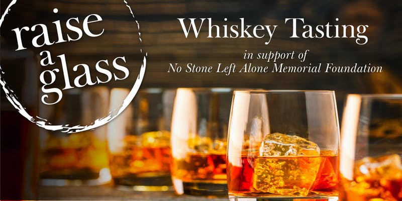 Whiskey fundraiser - image of a glass with ice and whiskey
