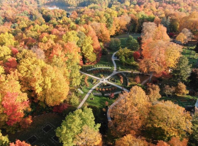Drone photo of the Botanical Garden in the Fall 2