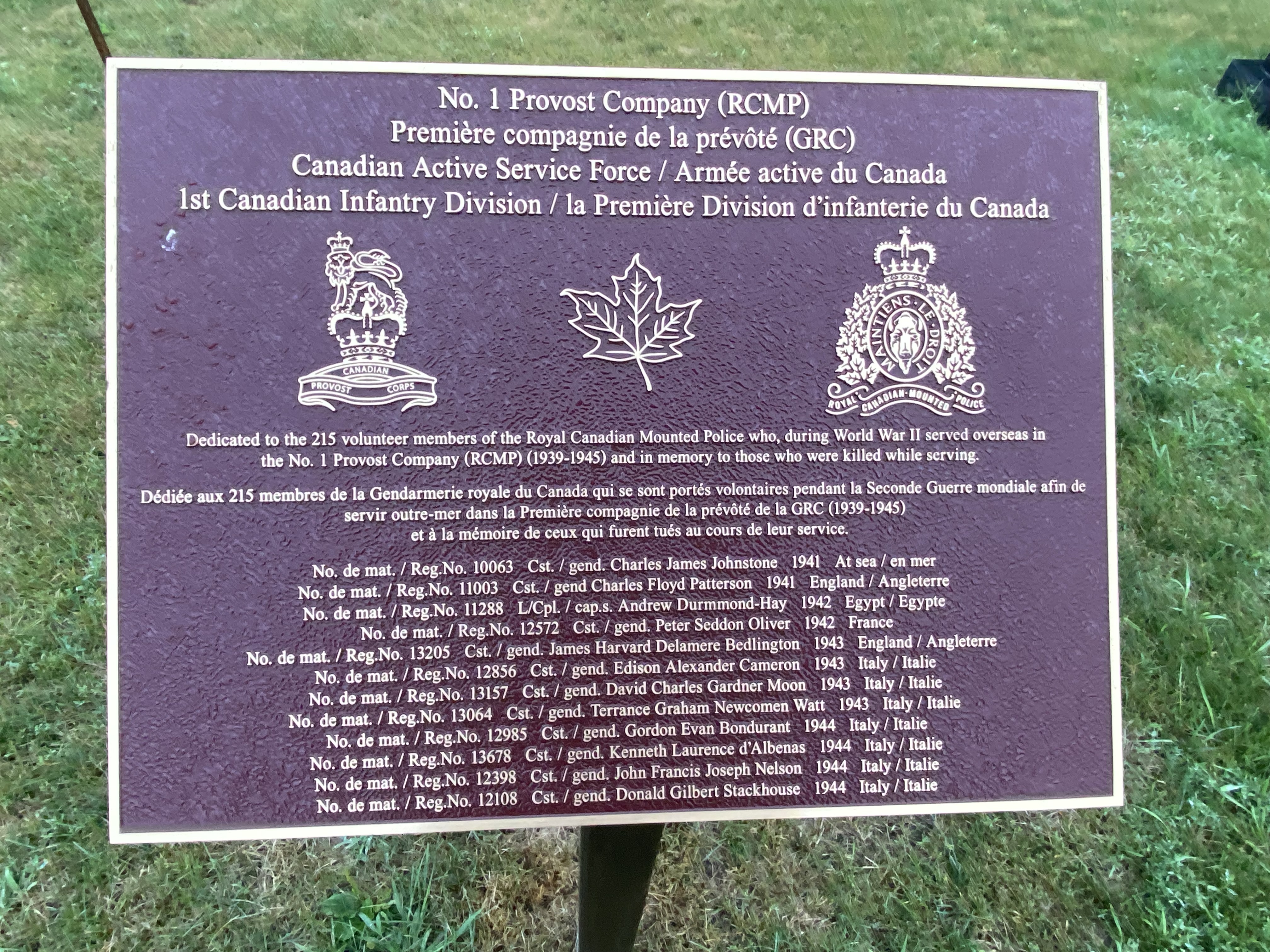 RCMP Provo company plaque