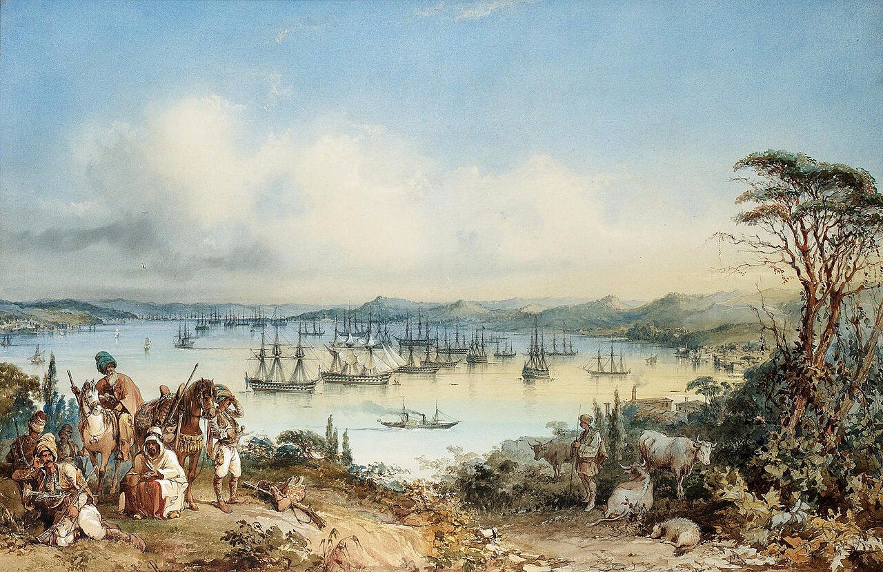 Anchored fleets in the Bosphorus