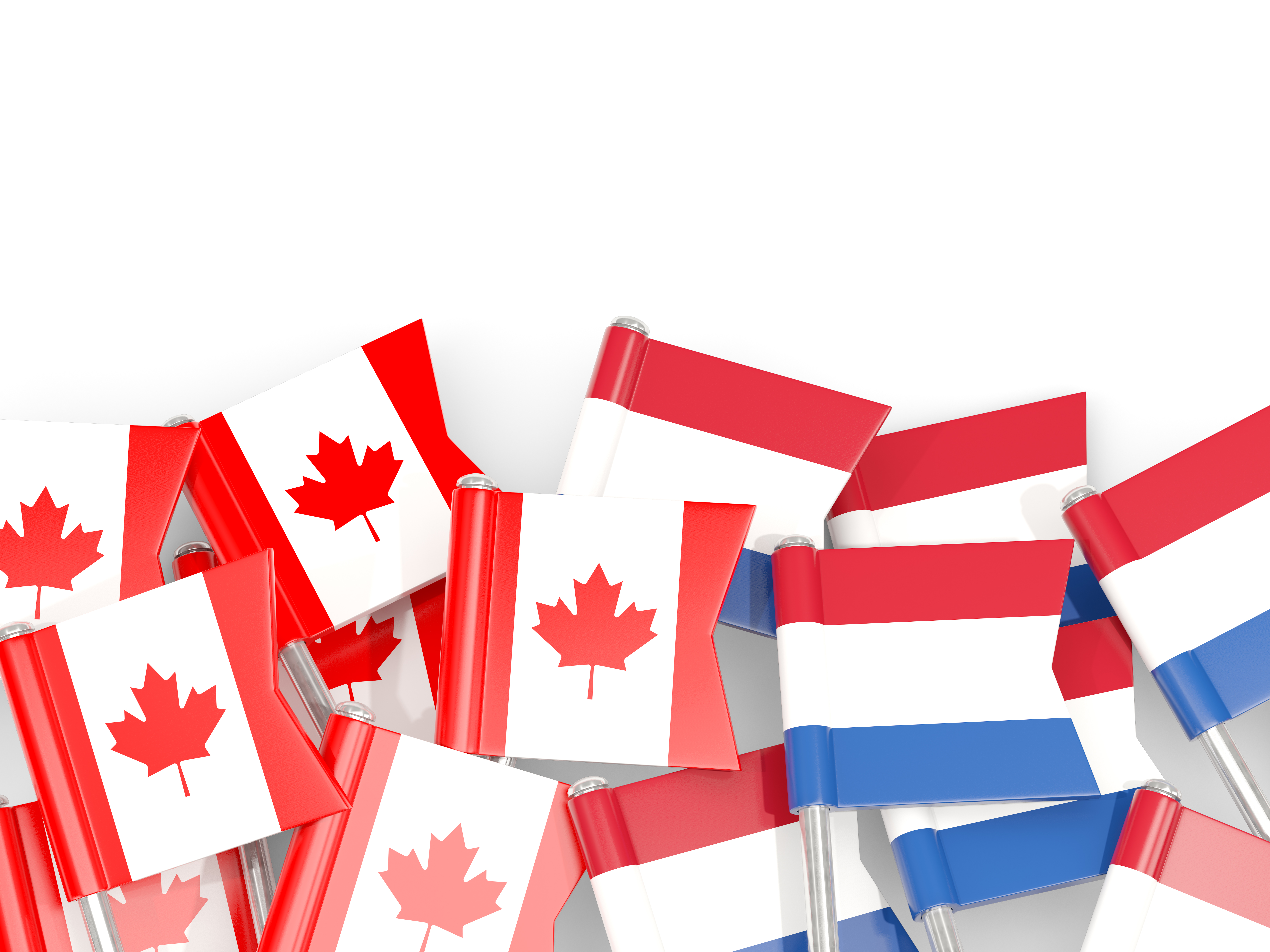 Flag pins of Canada and Netherlands isolated on white stock phot