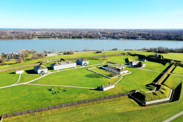 Aerial historic Fort George National Historic Site in Niagara-on-the-Lake, Ontario, Canada