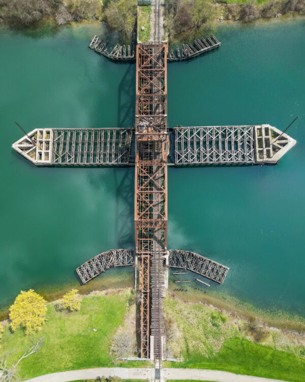 Aerial view swing bridge